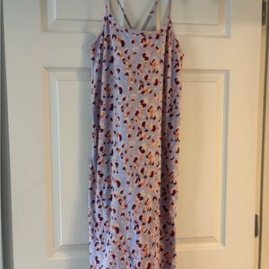 Pact Lavender Slip Dress with Orange and Burgundy Leopard Print